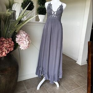 Free People One Adella Lace Lavender Purple Halter Tiered Maxi Dress XS/S